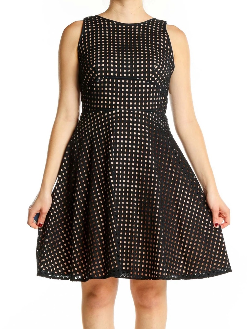 LOFT 100% cotton Black Laser-Cut Fit & Flare Mini Dress